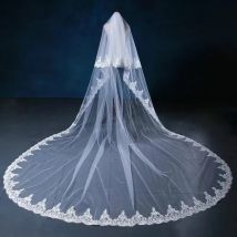 White Ivory 3M 4M 5m Long Two Layer Wedding Veil With Comb Lace Edge Bridal Veils Appliqued Cathedral Wedding Accessorie WED