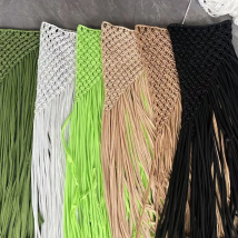 Beachapche Hand Crochet Tassel Skirts Women Fashion Sexy Side High Knitted  Beach Cover Ups
