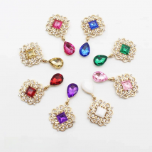 Gold Alloy Rhinestone Brooch Button Clothing Wedding Jewelry Hand Sewed DIY Decorative Accessories 10pcs 25*44mm