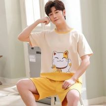 Summer Knitted Cotton Short Sleeved Men's Pajamas Sets Male Pajama Set Letter Pajama For Men Sleepwear Suit Homewear Size xXXXL