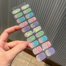 20Tips Semi Cured Gel Nail Sticker Solid Makaron Adhesive Slider Long Term Full Coverage Nail decoration UV Lamp Required