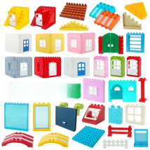 Big Building Blocks Houses Build Accessories Door Window Sets Wall Roof Compatible Large Bricks Assemble Boy Girl Kids Toy Gifts