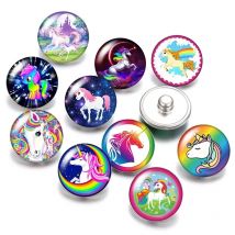 DB0461 New Unicorn Horse 10pcs Round 18mm snap buttons photo glass cabochon for snap jewelry bracelets necklace wholesale