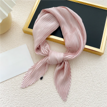 Pleated Women Satin Scarf Neckerchief Ribbon Square Skinny Hair Tie Band Kerchief Satin Foulard Scarves Decorative Headscarf