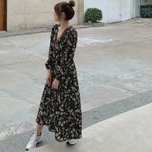 Long Sleeve Dress for Women Floral Vintage Designer Korean Style Street Vestidos Y2k Autumn Chic Mid-calf Casual BF Femme Tender