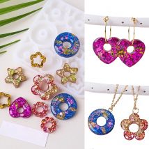 3D Pendant Earrings UV Epoxy Resin Molds DIY Rings Star Love Flower Garlands Shape Earrings Silicone Mold Jewelry Making Tools