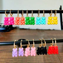 Flatfoosie Cute Resin Gummy Bear Zircon Drop Earrings for Women Girls Colorful Cartoon Animal Bear Dangle Earring Trendy Jewelry