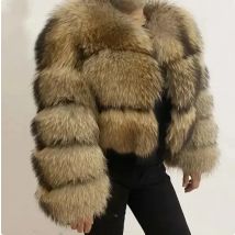 Women Fake Raccoon Fur Jacket Autumn Winter Faux Fur Fox Coats Short Coat Jackets Furry Outerwear Elegant Thick Warm Coats