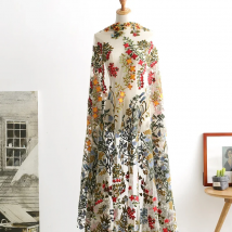 100x128cm High-grade full flower color embroidery mesh lace fabric DIY fashion skirt dress accessories Fine workmanship