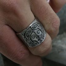 Vintage Nordic Mythical Goddess Hel Ring Men's Viking Hera Runes Stainless Steel Celtic Amulet Ring Pagan Jewelry