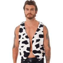 Men's Cow Print Vest Halloween Cowboy Cosplay Costume Sleeveless Open Front Waistcoat Carnival Festival Party Fancy Dress Up