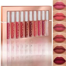 10pcs/set Nude Lip Gloss Matte Velvet Lipstick Waterproof Long-lasting  Liquid Lipstick Women Moist Lip Tint