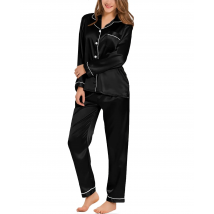Womens Silk Satin Pajamas Loungewear Two-piece Sleepwear Button-Down Full Sleeve Long Pj Set