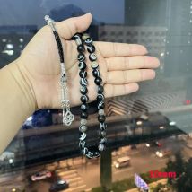 Natürliche Schwarz Sulaimani Augen Achate stein Tasbih gebet perlen Misbaha 33 perlen Neue arten Moslemisches Mann der schmuck rosenkranz