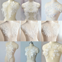 White Flower Sequins Embroidered Lace Applique Trim Sewing Collar for Wedding Dress DIY Costume Scrapbooking