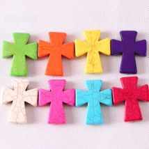 1Pcs Crosses Bead Pendant Fit Necklace 50x40MM Red Pink Blue Yellow  Howlite for Men Women Jewelry Gift