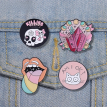 Pink Punk Enamel Pins Custom Witch Bear Tongue Ghost Call Brooches Lapel Badges Gothic Halloween Jewelry Gift for Friends