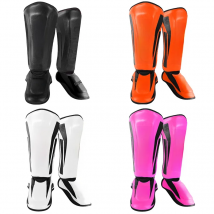 One Pair High-Quality PU Leather Boxing Shin Guards Ankle Protector MMA Muay Thai Training Leg Warmers Light Kicking Shin Pads