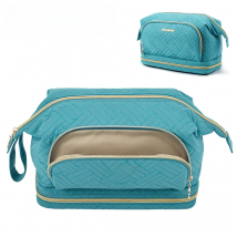 BAGSMART Travel Cosmetic Case Double Layer Makeup Organizer Bag with Adjustable Dividers Water-resistant Leather Cosmetic Case