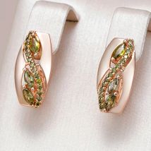 Kinel Unique 585 Rose Gold Color Drop Earrings for Women Fashion Olive Green Natural Zircon Accessories Vintage Daily Jewelry