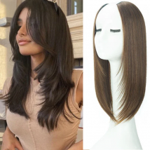 Aosiwig Synthetic Straight Hair Extension U Hair Pads Clips In Fake False Hair Pieces For Women Seamless Invisible Hair Piece