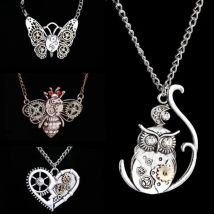 Hot Women Fashion Cute Retro owl Fashion Necklace Punk heart shaped mechanical gear necklace Best Gift jewelry N1127