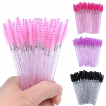 OKAYLASH 50Pcs Disposable Micro Glitter Eyelash Mascara Wands Mini Crystal Eye Lashes Brush Comb Pink White Spoolies