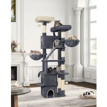 Hzuaneri Albero per gatti da 185 cm, grande torre per gatti per gatti da interni, mobili per case per gatti con 2 piattaforme, 3 condotte, 6 tiragraffi