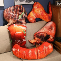 Creative Gift 3D Lifelike Plush Food Pillow Stuffed Roast Chicken Sausages Steak Beef Toy Soft Cushion Restaurant Decoration