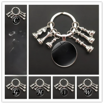 Chess pendant keychain letter glass cabochon keychain chess king queen car rider pawn bishop pendant key ring jewelry gift