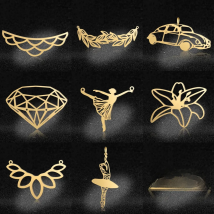 5pcs/lot Unique Geometric Lotus Ballerina DIY Charms Wholesale 316 Stainless Steel Mountain Flower Leaf Connectors Charm