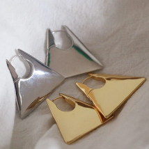 New Gold Color Metal Stainless Steel Geometric Triangle Circel Round Hoop Earrings  For Women Travel Girls Jewelry HUANZHI 2022