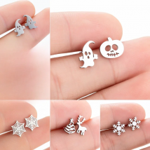 Goth Halloween Earrings Stainless Steel Ghost Pirate Skull Skeleton Stud Earrings Women Punk Pumpkin Spider Web Bat Jewelry Gift