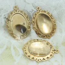 Sweet Bell 10set KC golden filigree cameo cabochon 30*40mm(Fit18*25mm Dia) base setting pendant tray+clear glass cabochon