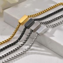 Vnox Waterproof Stainless Steel Tube Charm Bracelets for Men Dad,Adjustable 3mm Box Link Chain Bracelet, Fashion Jewelry