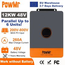 PowMr 12 kW Hybrid-Solarwechselrichter, 48 V, 220 V, 3-Phasen-Wechselrichter, Ein-/Aus-Grid, Dual-MPPT-Ausgang mit MPPT 260 A Ladegerät, parallel bis zu 6