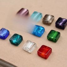 12mm Glass Square Beads Lampwork Bead Silver Foil Multi-Color for Jewelry Bracelet Making DIY Materials Supplies Red Black Mix