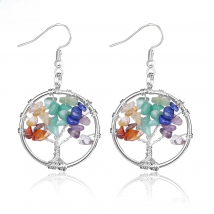 CSJA Tree of Life Women Drop Earrings Round Natural Chip Gem Stone Opal Tiger Eye White Crystal Dangle Hook Earring Jewelry E514