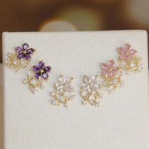 New Sight Elegant Crystal Flower Stud Earrings for Women Gift Fashion Jewelry Zirconia Butterfly Bee Earrings