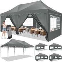 3x6m Folding Gazebo Waterproof Party Tent Anti-UV 50+ Pop Up Garden Gazebo With 6 Sidewall 4 Sandbag For Wedding Market Marquee