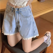 Women Sweet Shorts Lace Patchwork All-match Denim Daily Korean Style Kawaii Preppy Fashion Simple Cozy High Waist Chic Students