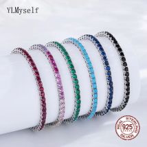 YLMyself 925 Silber Tennisarmband, 3 mm Pave CZ, dunkler Rubin/Regenbogen/Blau/Grün/Schwarz, Ewigkeitsdesign, edler Schmuck für Frauen