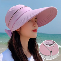 Women's Summer Hat Removable Cap Top with Zipper Empty Top Hat Cycilng Anti-UV Sun Hats Ladies Foldable Big Brim Hat Visor Caps
