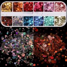12 Grids/Set High Quality 12 Colors Mix 3 Sizes Glitter Laser Holographic Round Sequin Nail Art Slice Paillette Decals DIY CT15