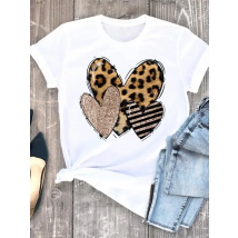 Summer Clothing leopard love heart sweet Fashion Women Tee T-shirts Casual Short Sleeve Regular Female Graphic T Shirt Clothes