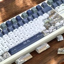Ancient Architecture Keycap Set Hanok Seoul Blue Korean Keycaps Cherry Profile PBT Side Engraved Translucent Hangul Keyboard Cap