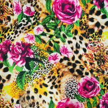 Good,Milk Silk,Tiger Pattern,Cotton/Spandex knit Fabric,DIY Sewing Dress,Clothing,Yellow Leopard Rose Print 4 Way Stretch  Cloth