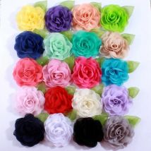 8.5CM Big Beauty Green Leaf Chiffon Flowers For Hair Clips Petals Poppy Fabric Flower For Hair Accessories You pick Color