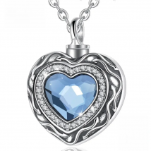 Eudora Sterling Silver Heart Locket Heart cremation memorial ashes urn Blue Crystal birthstone necklace jewelry keepsake CYG004