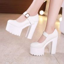 Small Size 32-43 Shallow Soft Leather Mary Janes Women's Platform Pumps 2025 Block High Heels Shoes Office Model Wedding Mom
